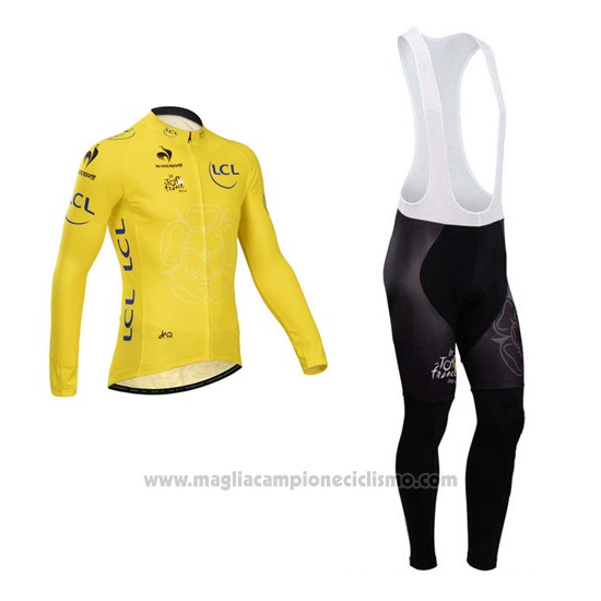 2014 Abbigliamento Ciclismo Tour de France Giallo Manica Lunga e Salopette